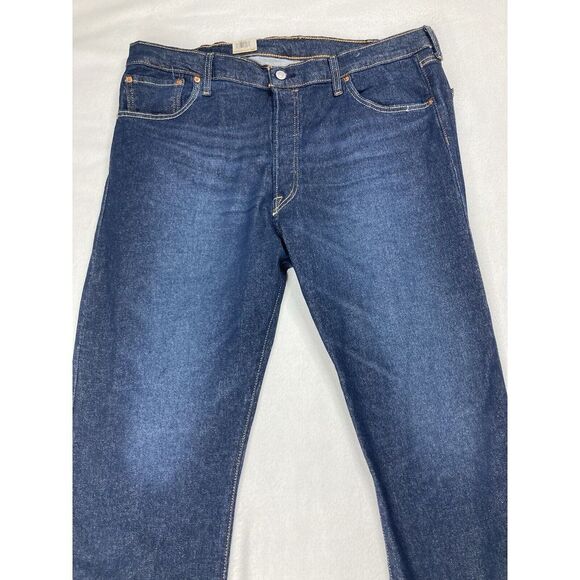 Levi's 501 Blue Dark Wash Button Fly Straight Leg Original Fit Jean Mens 42 x 32 - Picture 2 of 12